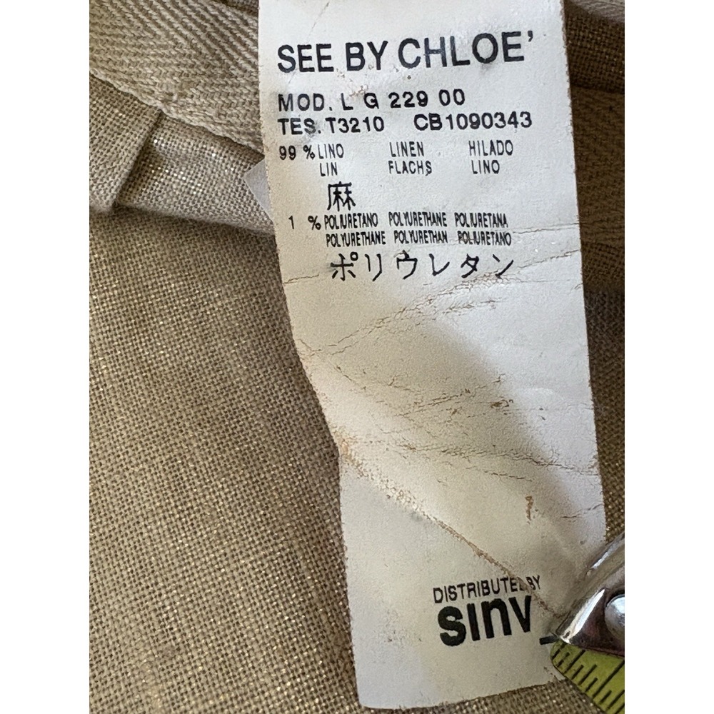 SEE BY CHLOE Linen Skirt SIZE 2 /36 Beige With Gold Thread Sparkle Pleated Mini - Picture 4 of 16